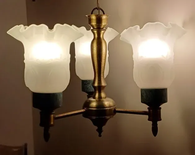 Lustre Pendente Metal 3 Braços Cúpula Antigo Restaurado