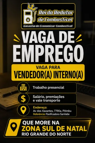 Vaga para Vendedor(a) Interno(a) ? Zona Sul de Natal/RN