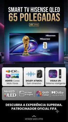 Smart TV 65? 4K UHD Hisense QLED 65Q6QV HDR10 Dolby Atmos Vidaa U9 Preta