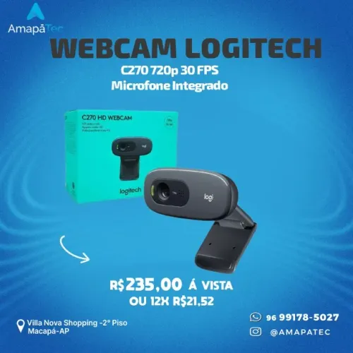 Webcam HD Logitech C270 720p 30 FPS Microfone Integrado