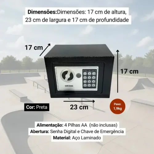 cofre digital com abertura eletrônica chaves antifurto casa 17cm 23cm sr0964