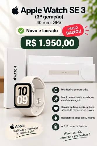 Apple Watch SE 3 40mm GPS Novo Lacrado