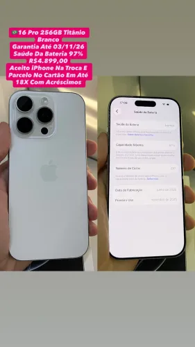 iPhone 16 Pro 256GB Titânio Branco - Garantia Até 03/11/26 (Usado)
