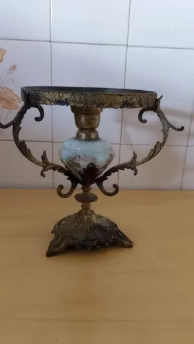Abajur de bronze de mesa com porcelana antigo