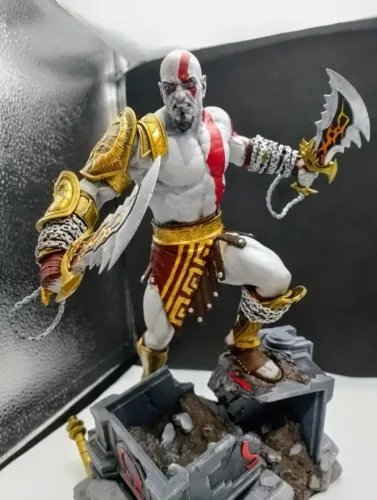 Estátua Kratos God Of War 26cm - Impressa Em Resina, Pintada À Mão