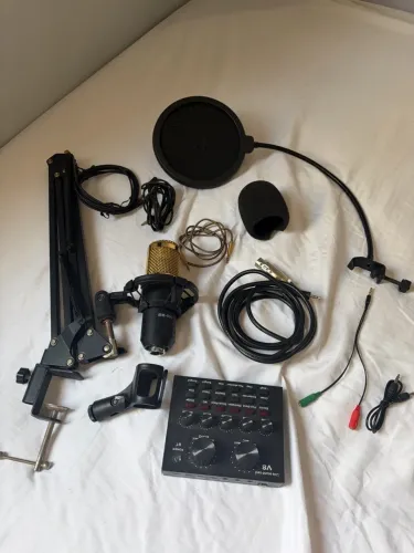 Kit Microfone Condensador BM-800 Completo + Placa de Som V8 + Braço Articulado