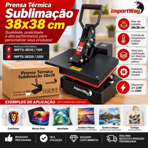 Prensa Térmica Sublimação Import Way 38x38 - Nova na Caixa!