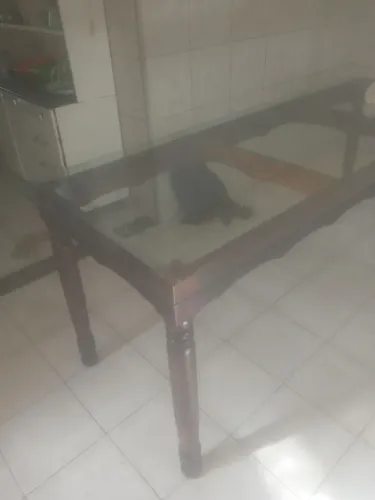 Mesa 6 cadeir mogno tampa de vidro