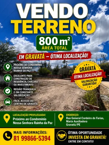 Terreno a venda em gravata próximo ao condomínio nossa senhora de Fátima 