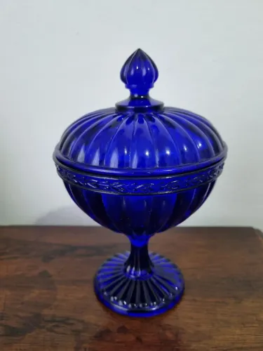 Compoteira Antiga Azul Cobalto modelo Gominho