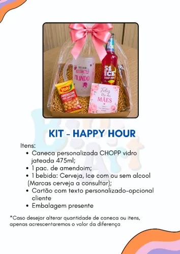 KIT - HAPPY HOUR DIA DAS MÃES - CANECA CHOPP VIDRO JATEADA 475ML