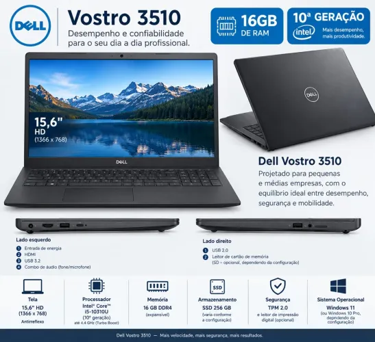 Notbook Dell Vostro 3510 i5 10ª Geração | 16GB RAM | SSD 256GB |