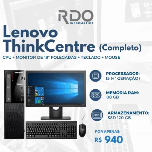 Computador Lenovo ThinkCentre i5 4ª Geração 8GB SSD 120GB Completo - PC Barato