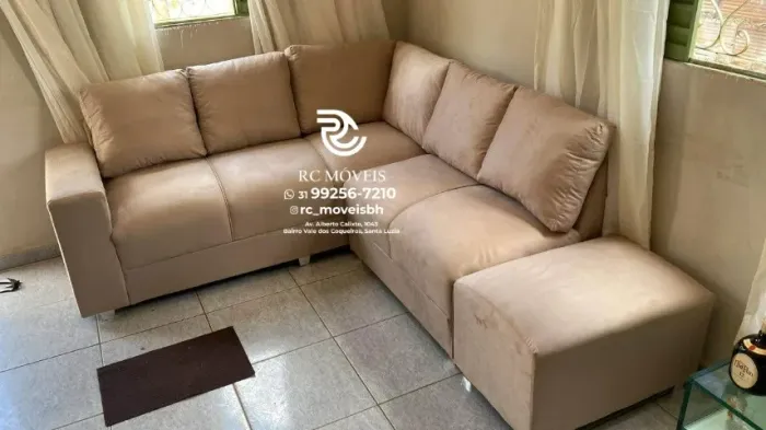 Sofá de Canto com Puff Suede macio D33 Confortável Direto da Fábrica