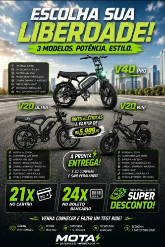 Bikes elétricas a partir 5999,90. Conferir modelos disponível.