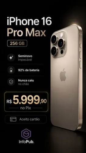 Apple iPhone 16 Pro Max 256GB Bateria 92% + Carregador Original Apple