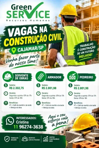 VAGAS CONSTRUÇÃO CIVIL - CAJAMAR