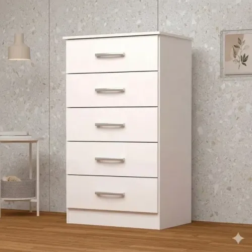 Cômoda 5 Gavetas Jamile Branca - Pintura UV e Puxadores Inclusos