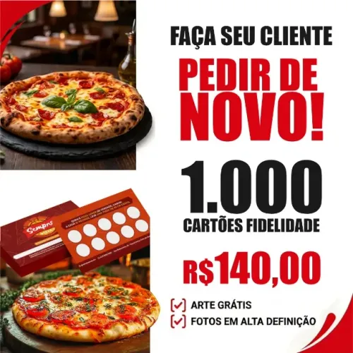 Cartões Fidelidade Frente e Verso Colorido para Pizzaria - 1.000 Unid.