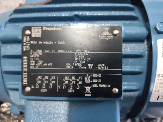 Moto de Indução ( Gaiola) 17000RPM fs1.25 AMB20C° até 40c KW0.37 com redutor acoplado