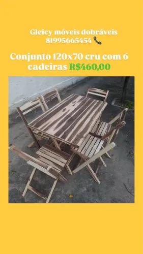 Conjunto dobrável 120x70 com 6 cadeiras
