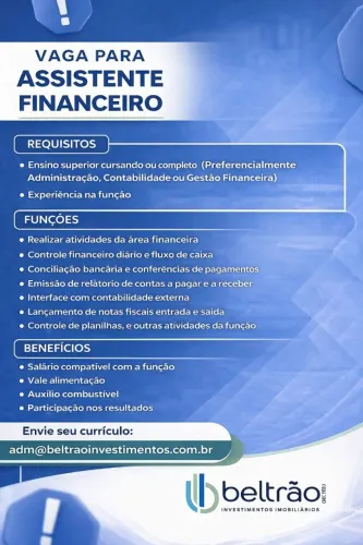 VAGA DE EMPREGO PARA ASSISTENTE FINANCEIRO 