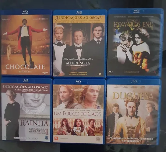 Kit de 6 filmes em blurays originais: A duquesa, HowArds end, Um pouco de caos, chocolate