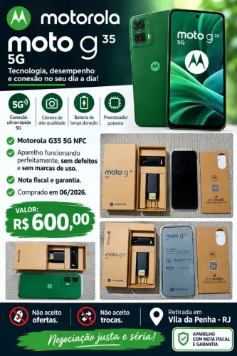 Motorola Moto G35 5G NFC Verde - Impecável, com Nota Fiscal e Garantia