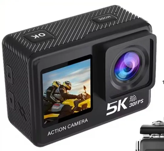 Kit câmera de ação 5k com 2 bateria + cartão de 128gb + 3 suportes para a câmera TUDO NOVO