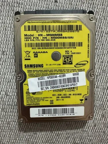 Hd 500gb Samsung para notebook testado 