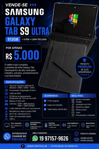 Galaxy Tab S9 Ultra 512GB + S Pen + Capa Teclado | R$ 3.000