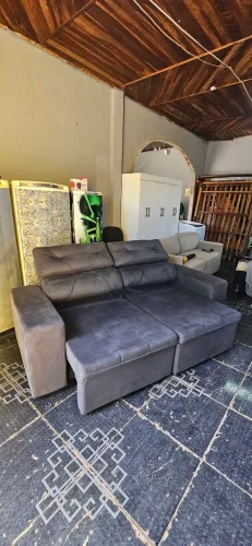 Sofá retrátil e reclinável tecido suede cinza bem conservado ENTREGA GRÁTIS