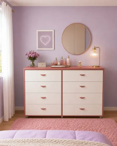 Cômodas 8 gavetas ,rodinhas no mdf rose 