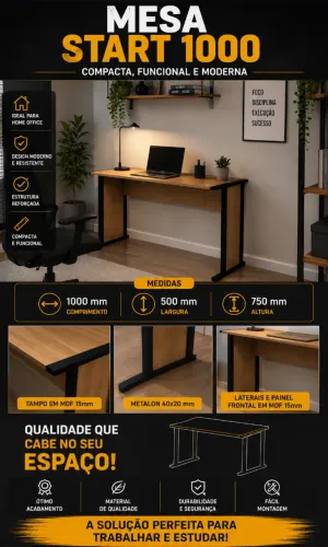 Mesa Start 1000 | Mesa para Escritório e Home Office | MDF e Metalon
