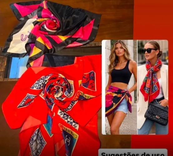 Lindos lenços em seda para deixar seus looks ainda mais bonitos . Cada um 25,00