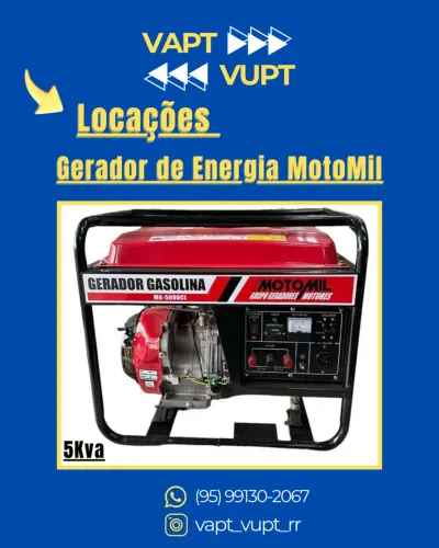 Locação de Gerador de energia MotoMil 5Kva