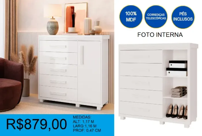 Comoda com sapateira 100% mdf - temos a pronta entrega 