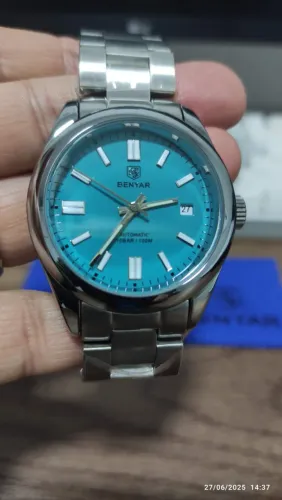 Relógio automático Benyar 100 m aço inoxidável Prateado Fundo Azul