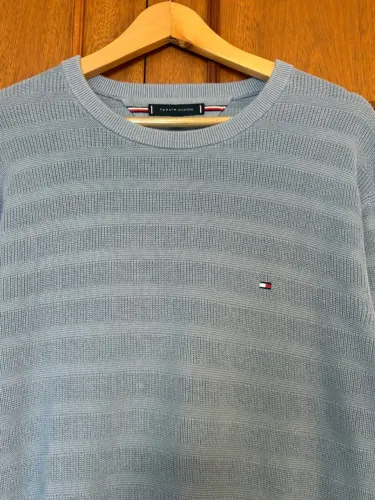 Suéter Tommy Jeans C-Neck Stripe Structured Azul - tamanho G