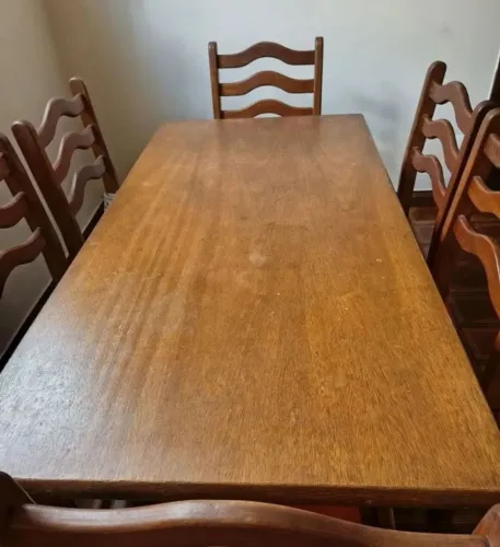 Mesa jantar com 6 cadeiras, madeira de lei
