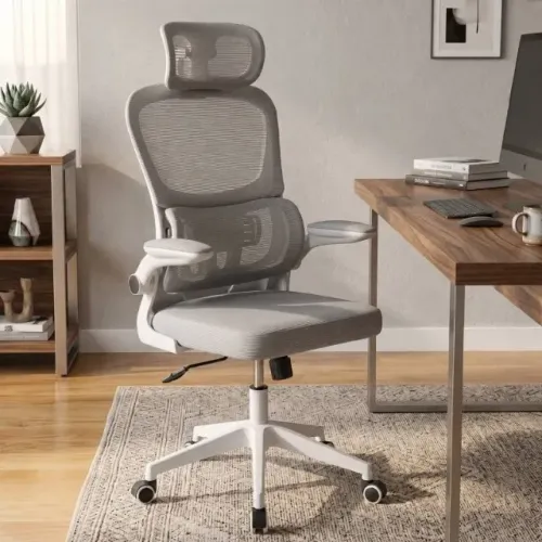 Cadeira Escritório Ergonômica, Apoio Lombar e Braços Ajustáveis - LARUNO CINZA