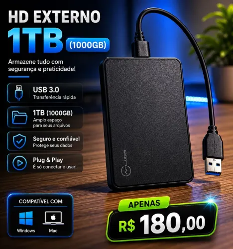HD Externo Samsung 1TB (1000GB) - R$ 180,00