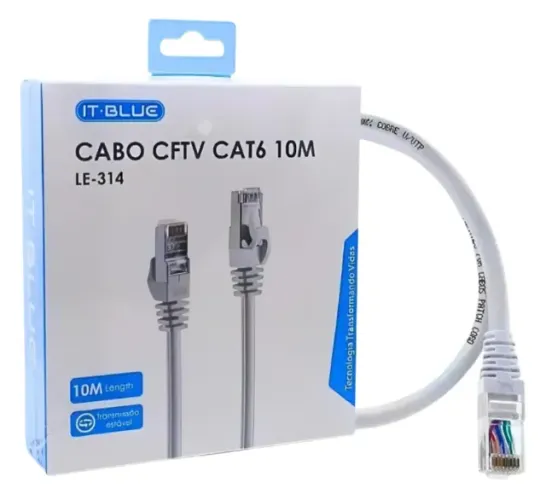 Cabo de Rede Ethernet CAT6 10m IT-BLUE LE-314 RJ45 Blindado Alta Velocidade pode retirar n