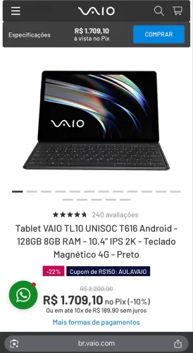 BARBADA Tablet VAIO TL10 - 128GB - Completo e na Garantia!
