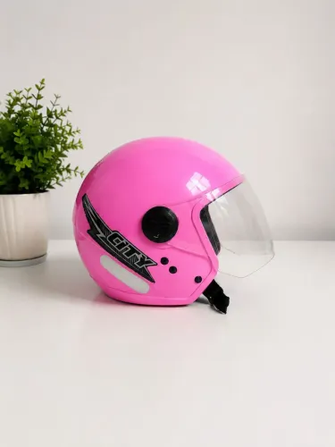 Capacete EBF Rosa com Viseira - Bom Estado