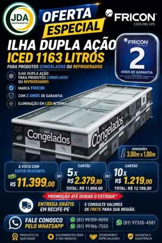Ilha Dupla ação- marca Fricon ICED 1163Litros tamanho3,00x1,00m - 2 anos garantia