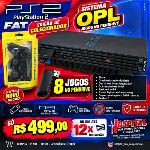 ps2 fat com um controle novo + jogos