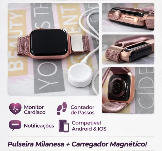 Smartwatch Rose Gold com Pulseira Milanesa