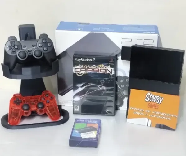 PS2 SLIM D.E.S.T.R.A.V.A.D.O, 2 CONTROLES, COM LEITOR, JOGS, CAIXA, GARANTIA