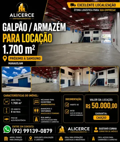 ALUGO GALPÃO COM 1700 M2 NO DISTRITO